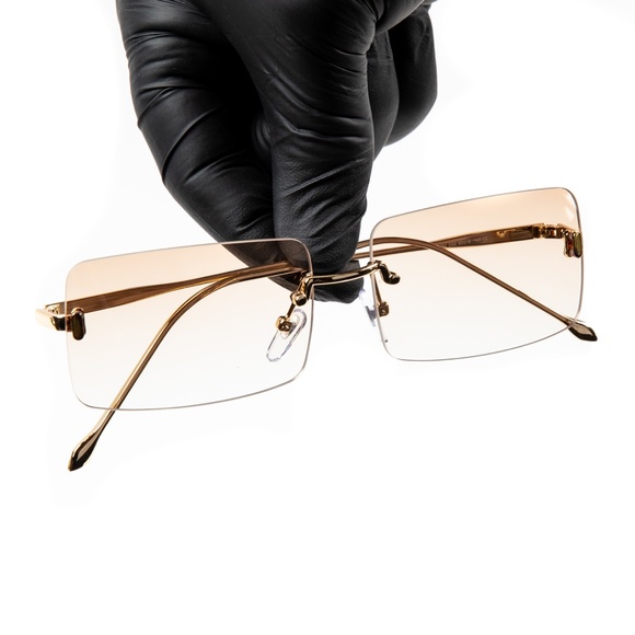 Apricot Pink Gradient Tint Rimless Sunglasses - Picture 4 of 6